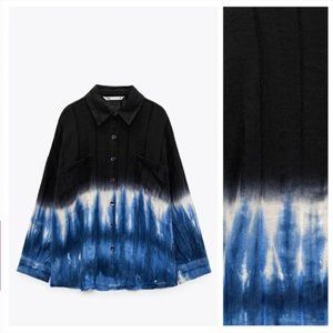 ZARA Button Down Linen Blend Tie Dye Shirt